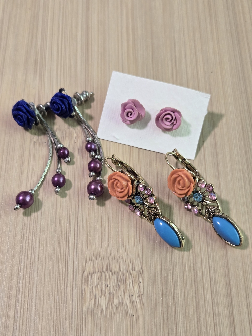 Handcrafted Floral Drop Earrings in Orange and Blue - Women Jewelry